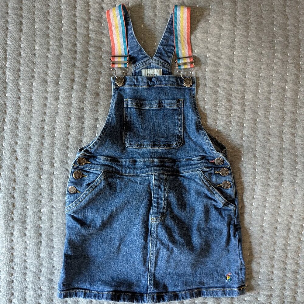 Joules Girls Kimberly Denim Overall Dress - Like New - Dark Wash - Size 7/8